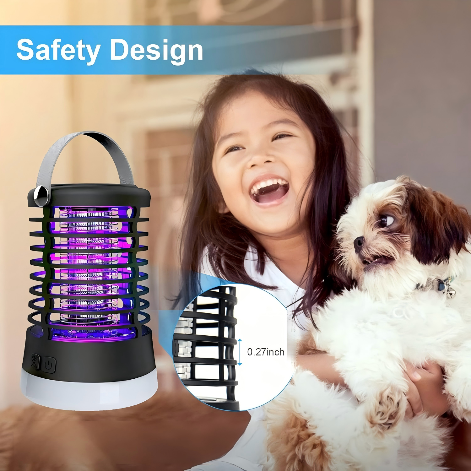 Modern LED mosquito control device with sleek design, white and silver color, placed on wooden table with soft lighting